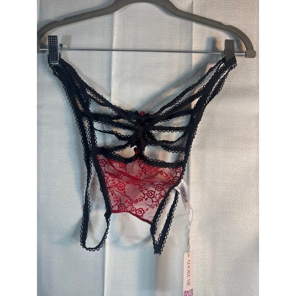 Adore Me crotchless panty red and black lace size 2X NWT - Picture 1 of 3